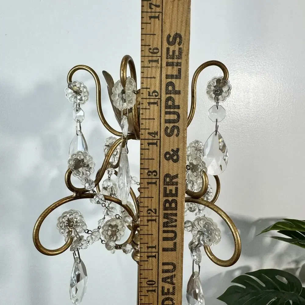 Vintage Style Gold Metal Candle Holder with Clear Crystal Prisms 16